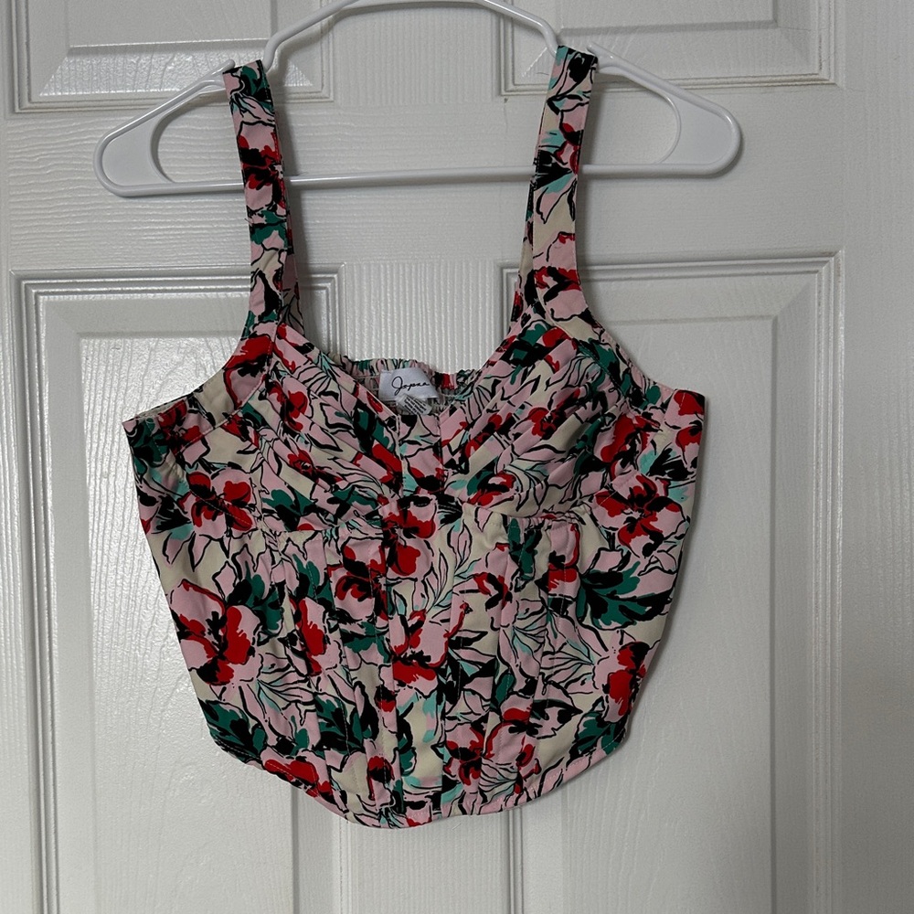 Japna Red and Green Floral Crop Top